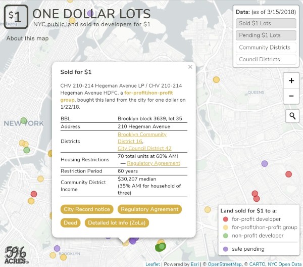 The One Dollar Lots website provides information on each city-owned lot sold for $1